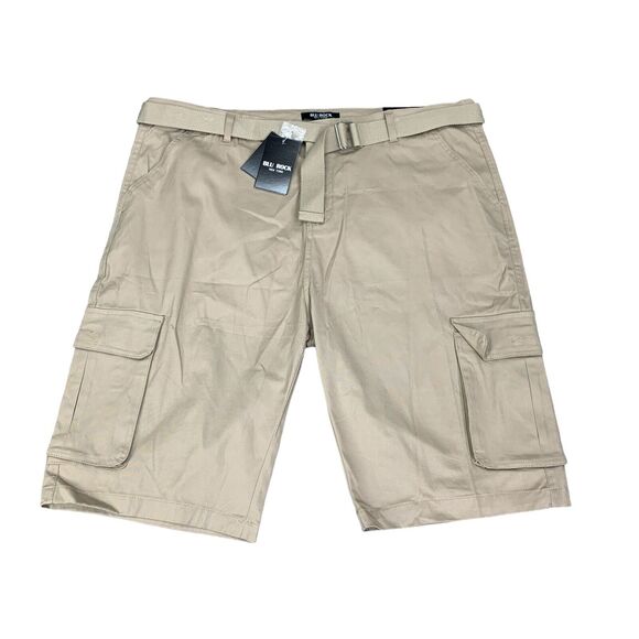 Blu Rock Shorts Mens 42 Khaki Cotton Blend 4 Way Stretch Cargo Pockets Belted - Picture 1 of 13